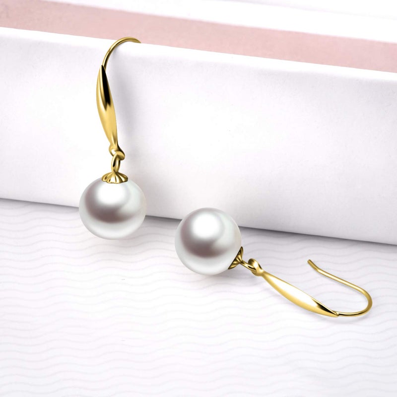 SISGEM 18k Real Yellow Gold Dangle Earrings for Women, Cultured Freshwater Pearl Drop Earring, 8mm (yellow-gold) - Image 4